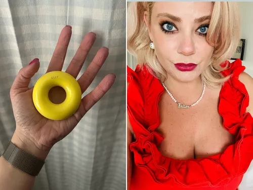 split of the author holding the Ziip dot device and a selfie