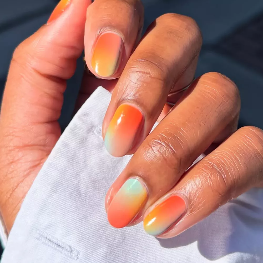 orange watercolor sorbet nails
