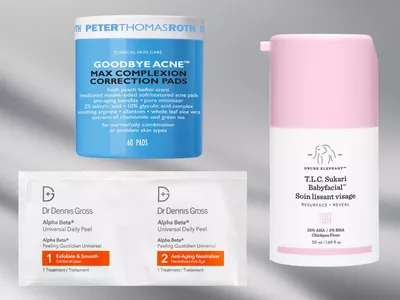 a collage of chemical peel products on a gray background